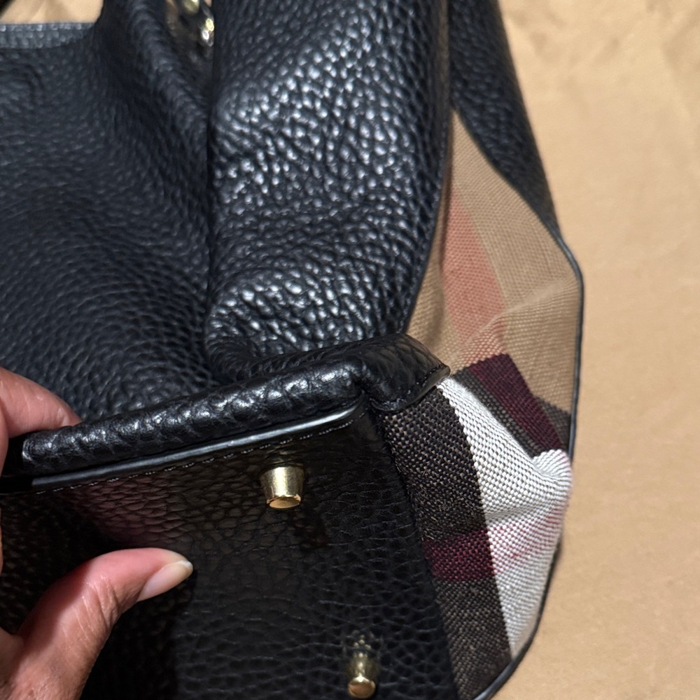 SOLD Burberry Textured Black Leather Shoulder Tote - Picture 3 of 15
